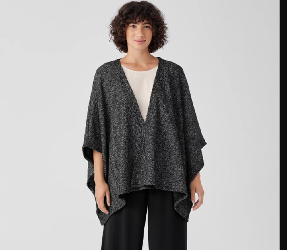 Eileen Fisher Womens Organic Cotton Terry Serape Cape Large/XL Black